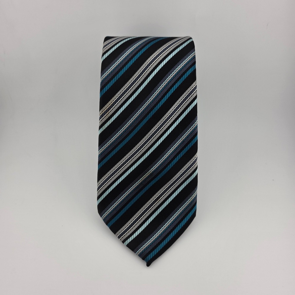 Alexander Julian Colours Necktie Striped Black Blue Gray Career‎ Tie